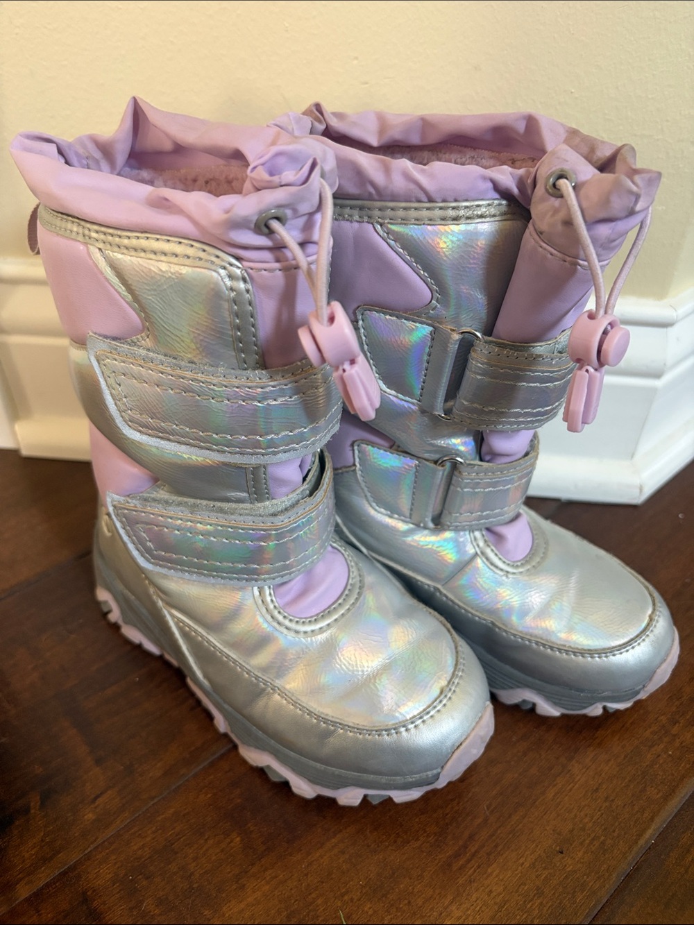 Lands' End Girls Iridescent Silver and Light Pink Winter Boots